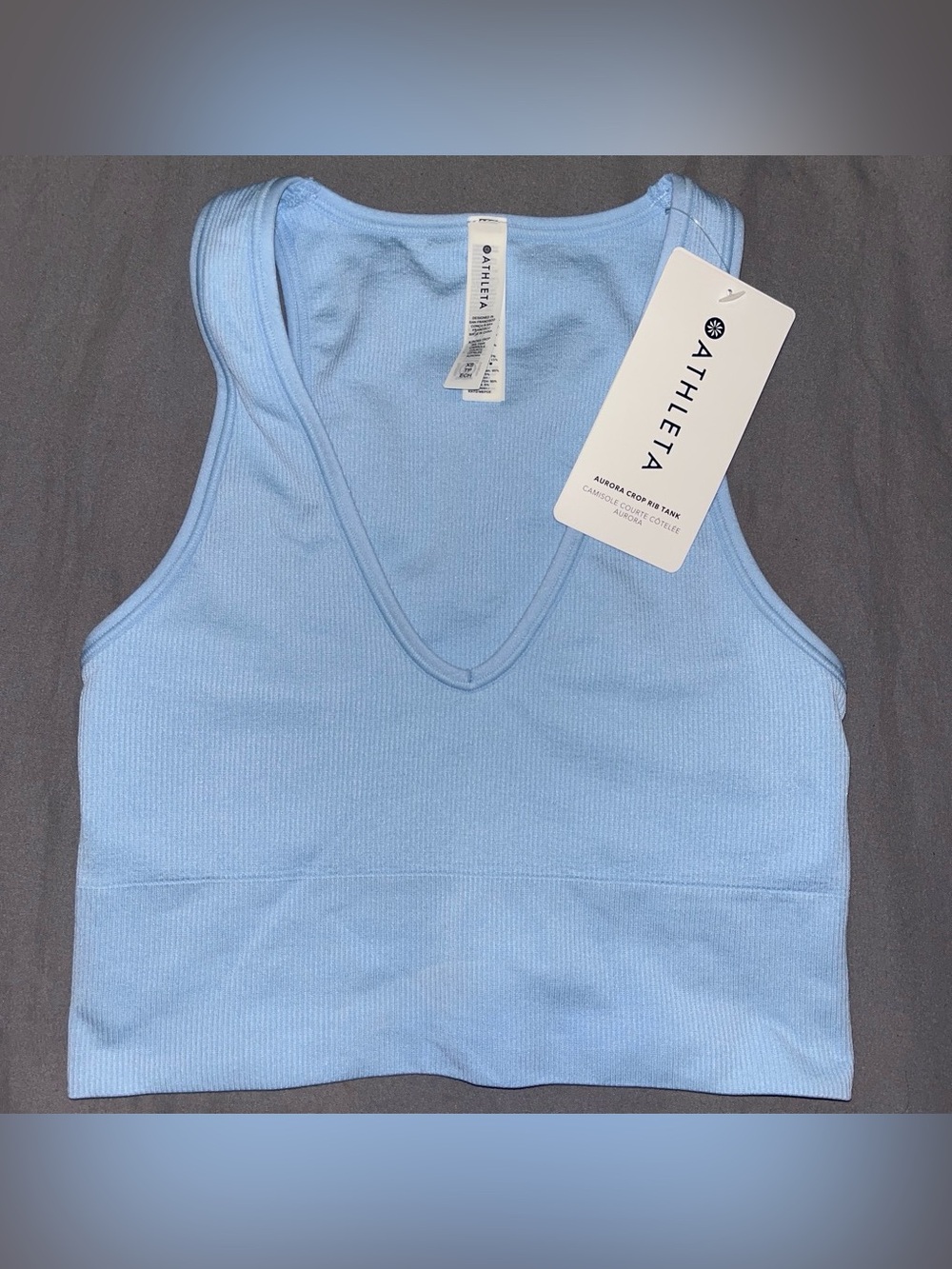 NWT Athleta Light Blue Ribbed V-Neck Cropped Tank XS